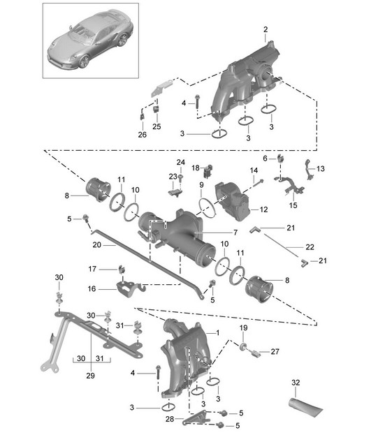 Ansaugluftverteiler / Drosselklappenadapter 991 Turbo / GT2 RS 2014-20