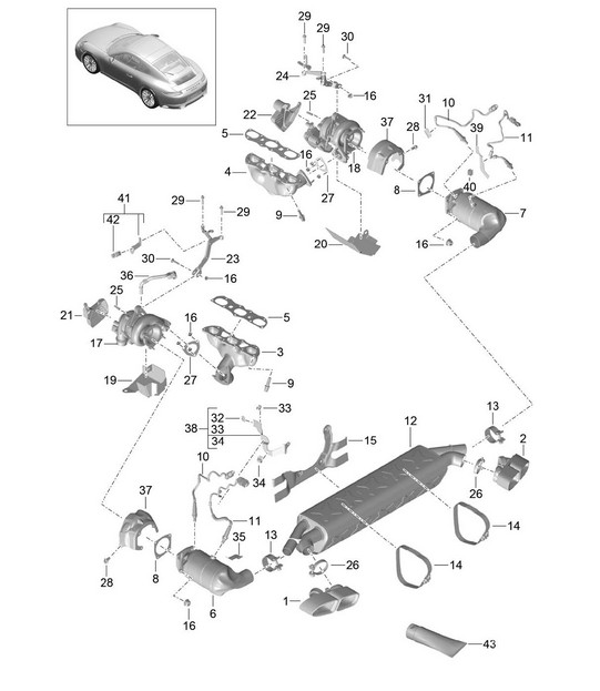Sistema di scarico / Controllo delle emissioni / Turbocompressore gas di scarico 991 Turbo 3.8L 2014-16