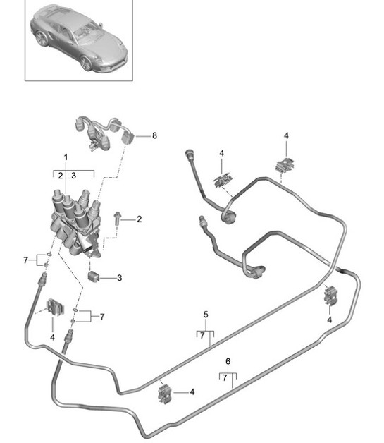 Diagram 402-022 Porsche 996 C2 3.4L 1997-08/01 前轴、转向 