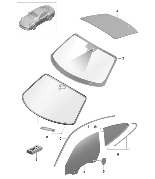 Windscreen / Rear window / Side window 991 Turbo >>2016