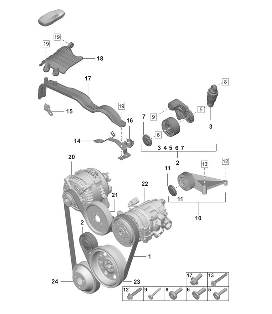 Amortiguador del tensor de la correa Poly-V para Porsche 992.1 Carrera 2019-2024