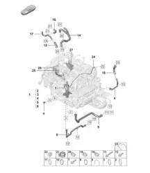 Sistema de refrigeración del refrigerante / Distribuidor de refrigerante / Motor 992.1 Carrera 2019 - 2024