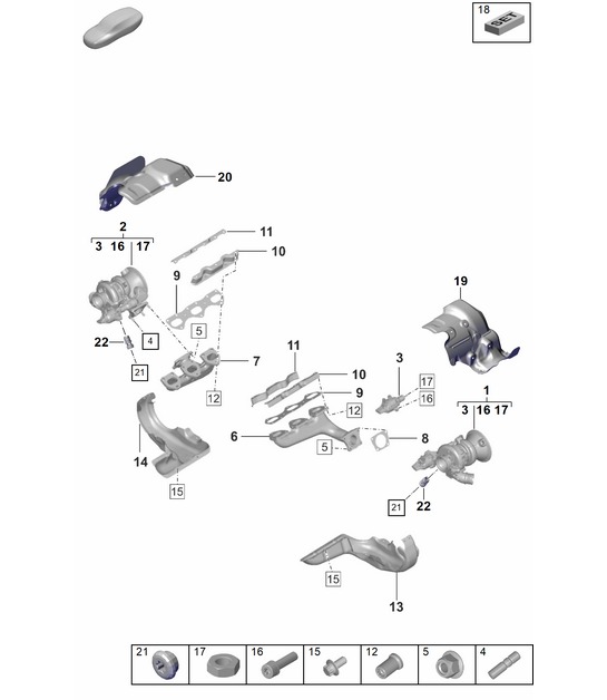 Turbocompresseur à gaz d'échappement / Collecteur d'échappement 992.1 Carrera 2019 - 2024