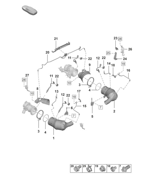 Katalysator / Benzinepartikelfilter / Bevestigingsmaterialen en sensoren 992.1 Carrera 2019 - 2024