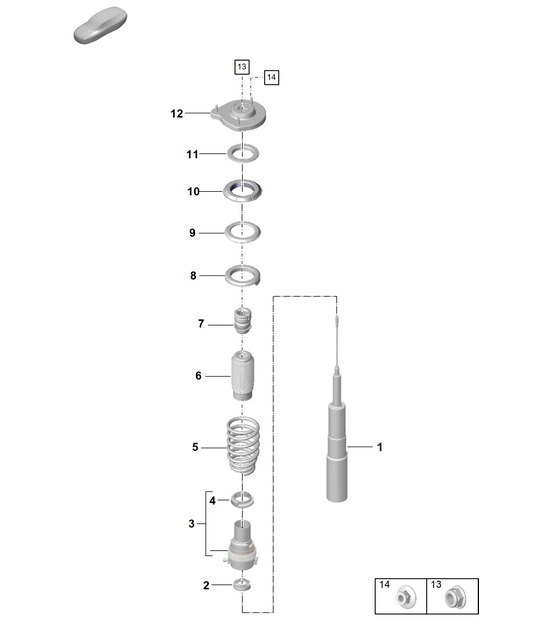 Suspension / Amortisseur Pour véhicules à suspension adaptative (PR : 1X1, 1X2, A8C, A8F, 1BH, 1BV, 2UH) 992.1 Carrera 2019 - 2024
