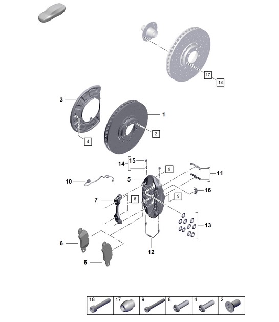 Disc brake / Front axle - 17' yellow - (PR:A8C, A8F+1LQ, 1LX, 1LZ)   992.1 Carrera 2019 - 2024