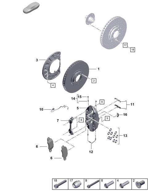 Diagram 602-020 Porsche 992.1 GT3 CUP 4.0L 2021-24 Wielen, Remmen
