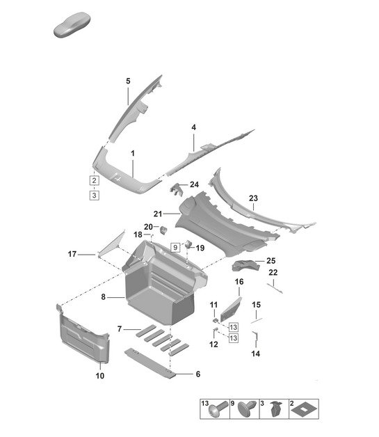 Rivestimenti del vano bagagli - (PR: QE0,QE1, B0A,B0E,B0L, B0M,B0R,B0T, B1C,B1D,B1P, B2H+3FD,3FE+ K8K) 992.1 Carrera 2019 - 2024