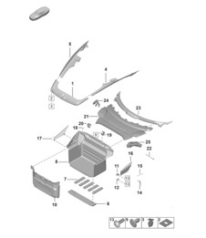 Embellecedores del compartimento de equipaje - (PR: QE0, QE1, B0A, B0E, B0L, B0M, B0R, B0T, B1C, B1D, B1P, B2H+3FD, 3FE+ K8K) 992.1 Carrera 2019 - 2024
