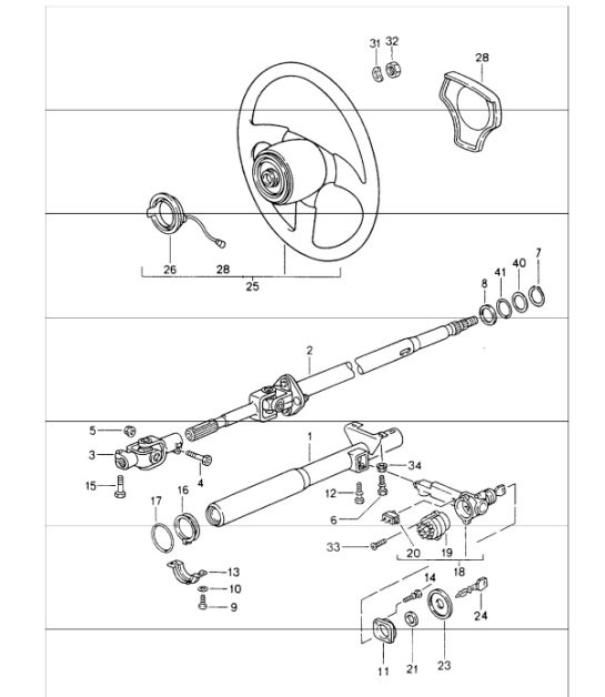 steering outer tube, steering shaft and steering wheels for 993 CARRERA RS M564 (w/o airbag) 1994-98