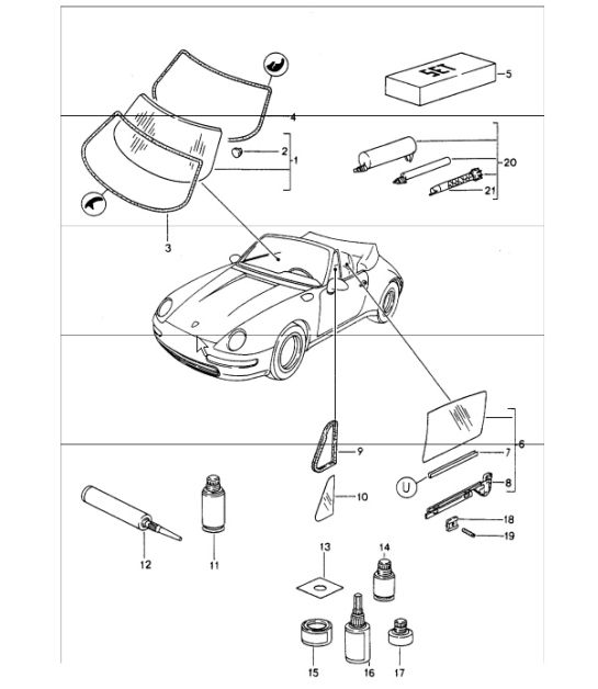 window glazing 993 CABRIO/TARGA 1994-98
