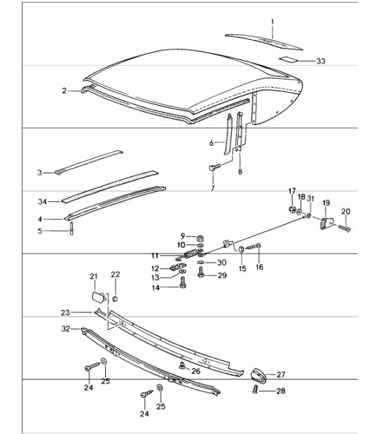 rear window, seal, single parts 993 CABRIO 1994-98