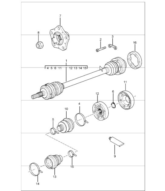 semiasse e mozzo ruota per 996 M480 (6 marce manuale) F >>992S6 03555, F >>992S6 42147, F >>992S6 30713 e 996 M249 (Tiptronic) F >>992S6 03622, F >>992S6 42181, F >>992S6 30736