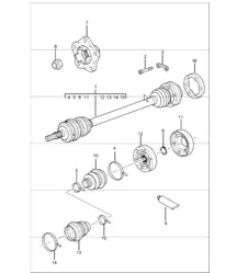 drive shaft and  wheel hub for 996 M480 (6-speed Manual) F >>992S6 03555, F >>992S6 42147, F >>992S6 30713 and 996 M249 (Tiptronic) F >>992S6 03622, F >>992S6 42181, F >>992S6 30736