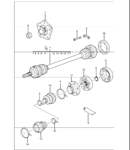 semiasse e mozzo ruota per 996 M480 (manuale 6 marce) F 992S6 03556>>, F 992S6 42148>>, F 992S6 30714>> e 996 M249 (Tiptronic) F 992S6 03623>>, F 992S6 42182>>, F 992S6 30737 >>