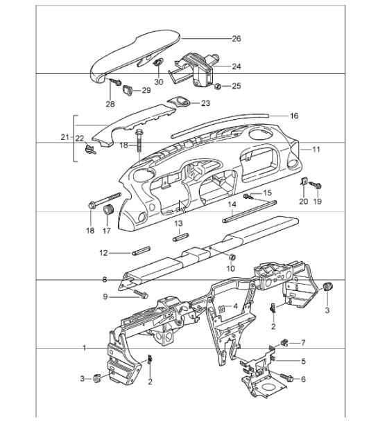 dashboard trim with retaining frame 996 1998-05