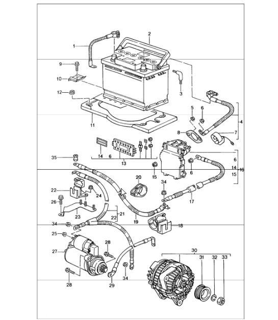 battery, power distributor, starter, generator 996 1998-05
