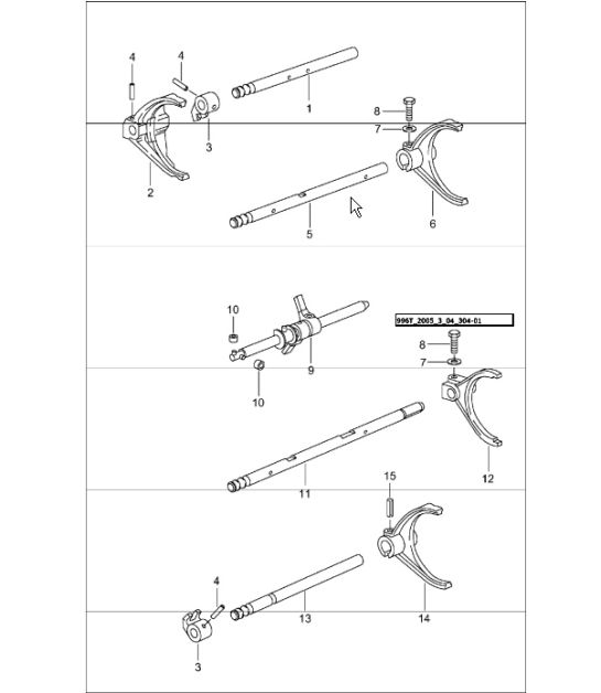 gear shift rod, shift fork, shift rod 996 GT2 G96.88 2001-05