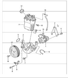 power steering, power-steering pump, container 996 TURBO 2001-05