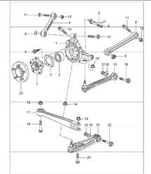 eje trasero, soporte de rueda, brazo de control, cubo de rueda 996 TURBO 2001-05