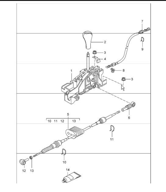 Diagram 701-01 Porsche 996 C4 3.6L 09/01-2005 Handhebelsystem, Pedalgruppe 