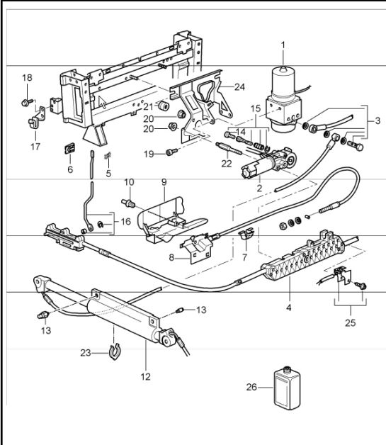 convertible top, driving mechanism, hydraulic 996 TURBO 2001-05