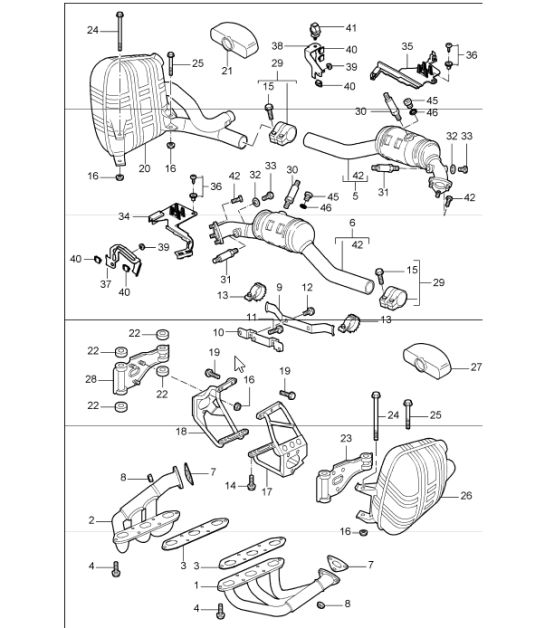 exhaust system for 997.1 M96.05 3.6L COUPE / CABRIO 2005-08