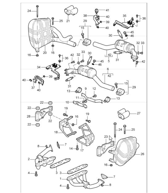 exhaust system for 997.1 M97.01 3.8L COUPE S / CABRIO S 2005-08
