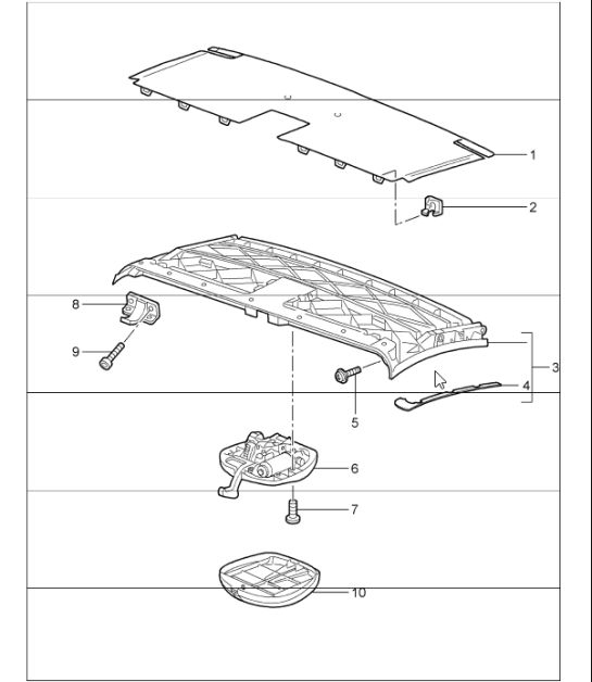 convertible top frame front, roof frame, catch 997.1 2005-08