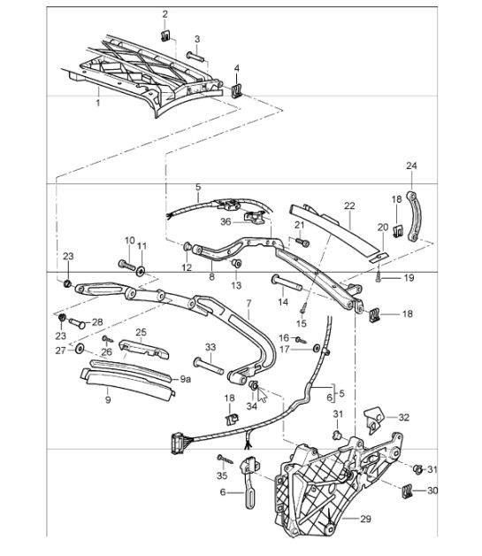 convertible top frame single parts 997.1 2005-08