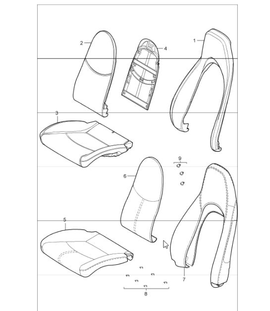 foam part, cover standard seat, comfort seat for 997.1 CARRERA COUPE / CABRIO 2005-08 and 997.1 CARRERA TARGA 2007 ONWARDS