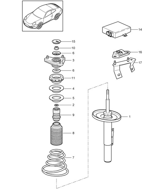 Suspension / Shock absorber strut 997.2 Carrera 2 / Carrera 2S / Carbio / Speedster/ Carrerta GTS 2009-12