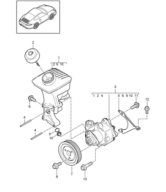 Diagram 403-003 Porsche Cayman 987C/981C (2005-2016) Essieu avant, Direction 