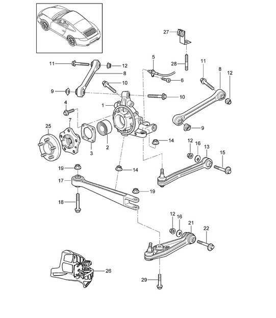 Rear axle / Wheel carrier / Guide / Wheel hub 997.2 Carrera 2009-12