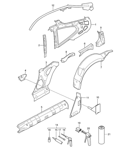 Parte laterale interna - COUPE / TARGA - 997.2 Carrera 2009-12