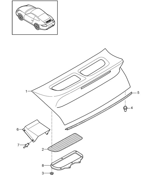 Spoiler lid - REAR, PR:756 - 997.2 Carrera 2009-12