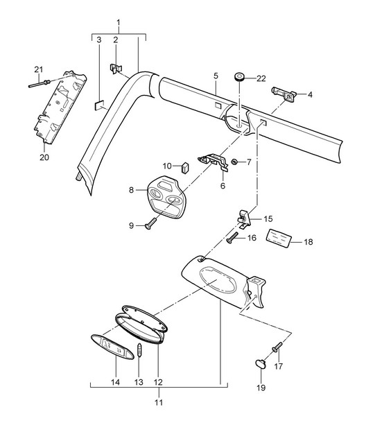 A-pillar / Windshield frame / Windshield frame / Sun vizors  997.2 Carrera 2009>>