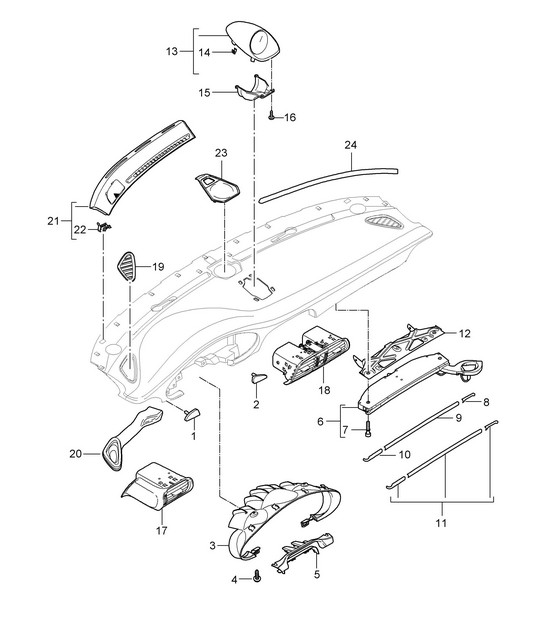 Accessories / Instrument panel trim / Upper part 997.2 Carrera 2009-12