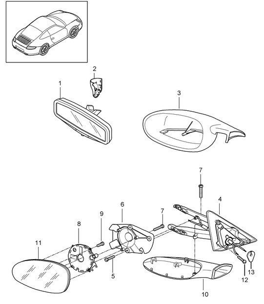 Interior mirror / Exterior mirror 997.2 Carrera 2009-12