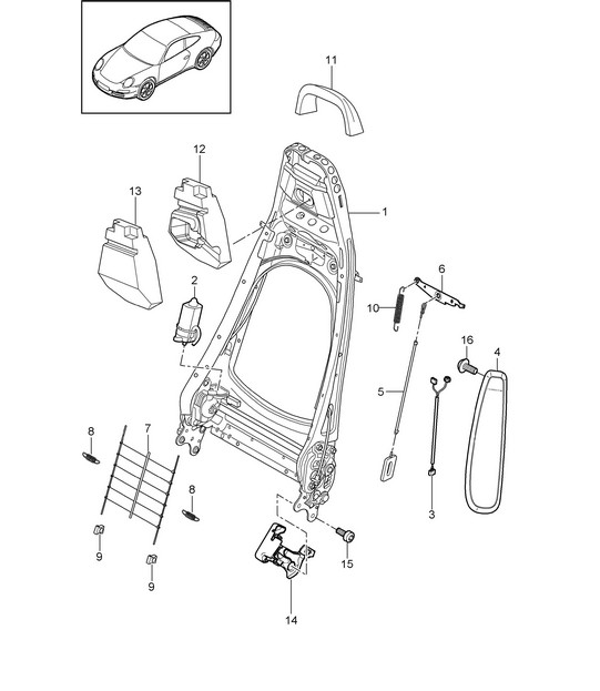 Backrest frame sports seat 997.2 Carrera 2009-12