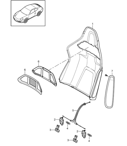 Carcasa respaldo / Asiento baquet / Abatible / Accesorios 997.2 Carrera 2009>>