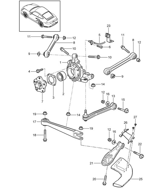 Rear axle / Wheel carrier / Guide / Wheel hub 997.2 Turbo / GT2 RS 2010-13