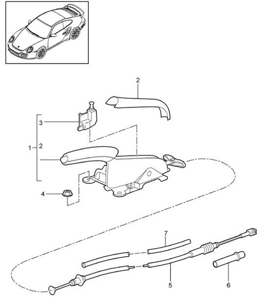 Diagram 701-005 Porsche 997 (911) MK1 2005-2008 Hendelsysteem, pedaalcluster 