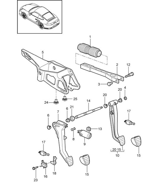 Diagram 702-000 Porsche 911 & 912 (1965-1989) Hand Lever System, Pedal Cluster 