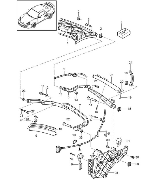 Bastidor superior / Piezas individuales - CABRIO - 997.2 Turbo 2010-13