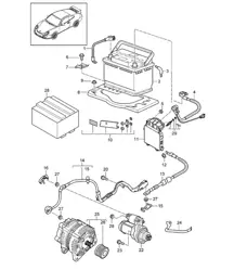 Batería / Distribuidor de corriente / Arranque / Alternador / Interruptor principal de batería 997.2 Turbo / GT2 RS 2010-13