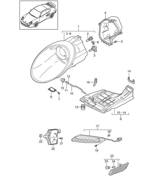 Faros / Faro adicional/ luz de posición lateral / Repetidor de intermitentes - PR:600 - 997.2 GT2 RS 2010-13