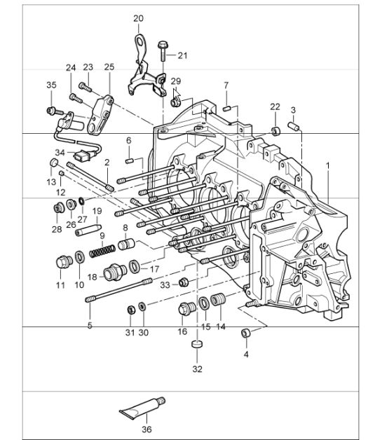 crankcase left for 997.1 TURBO/GT2 M97.70 2007-09 and 997.1 GT2 RS M97.70 2011
