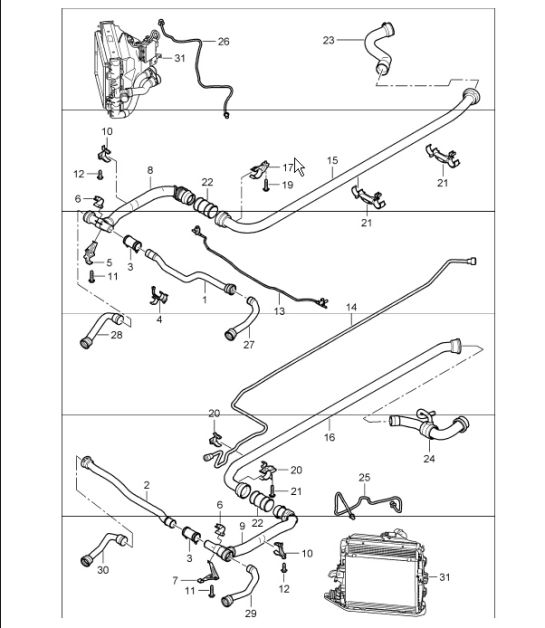 water cooling - 2 - for 997.1 TURBO/GT2 M97.70 2007-09 and 997.1 GT2 RS M97.70 2011