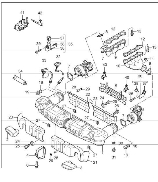 Diagram 202-00 Porsche 993 (911) C2 1994-97 Kraftstoffsystem, Abgassystem
